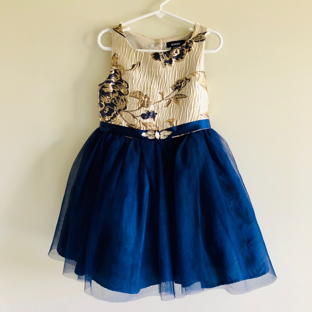 Beautiful Girl’s Navy and Gold Zunie Dress
